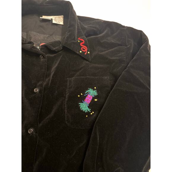 Vtg The Disney Store Mickey & Friends Velour Embroidered Button Down Women's L - Picture 2 of 5